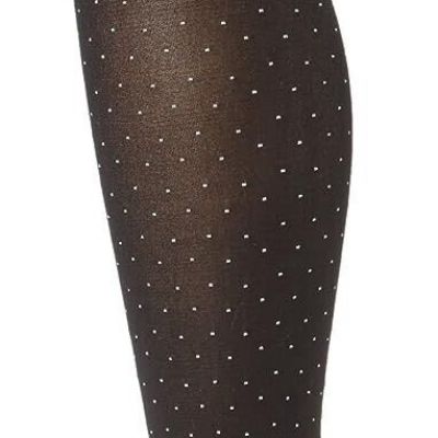 Ellen Tracy Women's Mini White Polka Dot Black Opaque Tights, 120-150 lbs, M